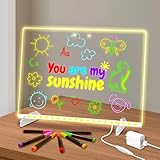 Led Dry Erase Board with Stand for Kids, Led Note Board with Colors Light Up Drawing Board 13.7"X10" Acrylic Message Board Dry Erase Led Notepad Illuminated Board with 7 Color Markers for Gifts Toys