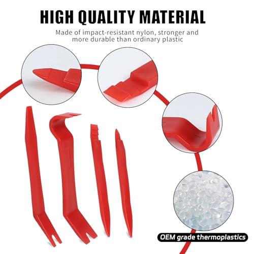 Image of 5PCS Auto Trim Removal Tool Kit, No-Scratch Plastic Pry Kit, Interior Fastener Remover Pry Tool Set for Car Door Clip Panel & Audio Dashboard Dismantle, Universal Car Accessories (Red)