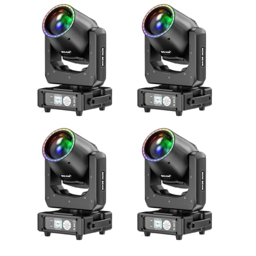 4-Pack Wiwreenm 230W 7R Moving Head Beam Lights with 27 * 0.5W Aperture LED Spotlight,48-Facet Prisms 14 Gobos 14 Colors,DMX-512 Control 18CH Sound Activated DJ Lights