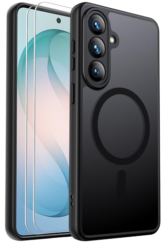 for Samsung Galaxy S26+ / S26 Plus Case Magnetic Shockproof, Full Camera Protection, Fit for MagSafe, with Screen Protector X2, Translucent Anti-Fingerprint Case for Samsung Galaxy S26+ (Black)