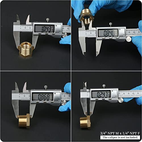 U.S. Solid 2pcs Brass Reducer Hex Bushing Brass Threaded Pipe Fitting 3/4\" NPT Male x 1/4\" NPT Female Adapter