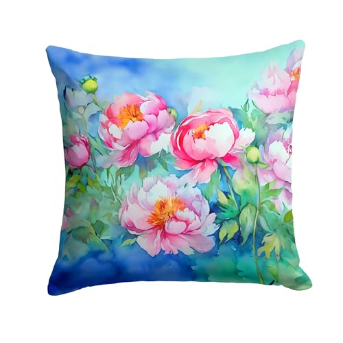 Caroline's Treasures Peonies in Watercolor Throw Pillow Machine Washable, Indoor Outdoor Decorative Pillow for Couch, Bed or Patio, 14Hx14W