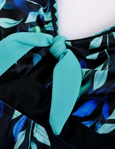 Hanna Nikole Tankini Swimsuits for Women Modest Tankini with Shorts Womens Bathing Suits Tankinis Tummy Control Blue Green Leaves L — view 5