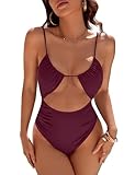 Blooming Jelly Womens One Piece Swimsuit Tummy Control Bathing Suit Sexy Flattering Cheeky High Cut Out Cute Ladies Swimwear (Medium, Burgundy)