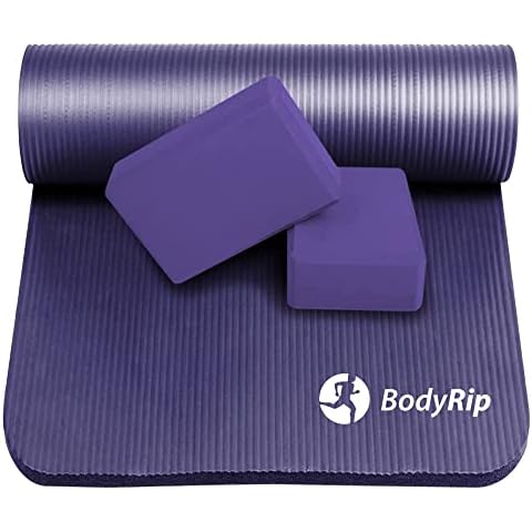 BodyRip Purple Yoga Mat with Block | 15mm NBR (With-Strap), Non-Slip, Non-Absorbent | Eco-Friendly Moisture Proof Pair Brick Set | Fitness, Home Gym, Exercise, Fat Loss, Pilates, Workout, Gymnastics Cover