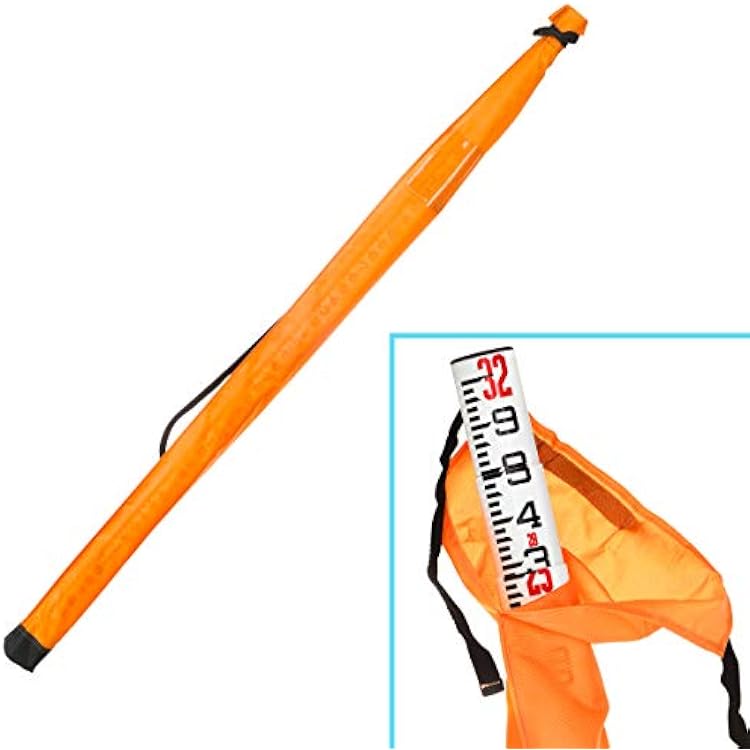 AdirPro 32-Foot Fiberglass Oval Leveling Rod with Foot Stabilizer - 10ths, 4 Section Telescopic with Carrying Case