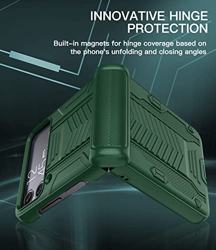 Vihibii For Samsung Galaxy Z Flip 4 5G Case With Hinge Protection, Built-In Camera Screen Protector, Shockproof Rugged Full-Body Protective Armor Phone Case For Samsung Galaxy Z Flip 4 5G 2022 (Green) #TOP1