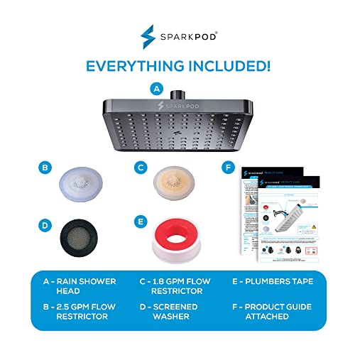 Sparkpod Fixed Shower Head - High Pressure Rain - Luxury Modern Look - Easy Tool Free Installation - Adjustable Replacement For Your Bathroom Shower Heads (Charcoal Grey, 8 Inch Square) #TOP5