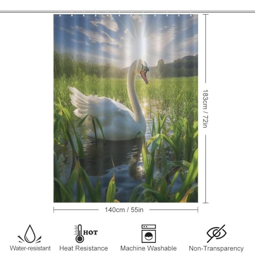 Rideau de douche cygne imperméable lavable pour baignoire 140x183cm - 4