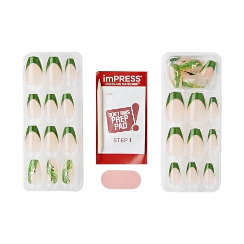 KISS imPRESS No Glue Mani Press On Nails, Design, \'Ballerina\', Neutral/green, Medium Size, Coffin Shape, Includes 30 Nails, Prep Pad, Instructions Sheet, 1 Manicure Stick, 1 Mini File - Thumbnail 7