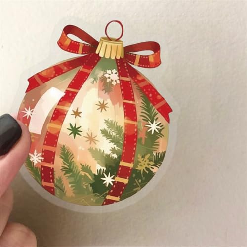 Image of 50 Pieces Christmas Themed Transparent Stickers for Scrapbooking, Ornament Ball Self-Adhesive Scrapbooking Stickers Supplies Journal Stuffers for Adult Card Making Letters DIY