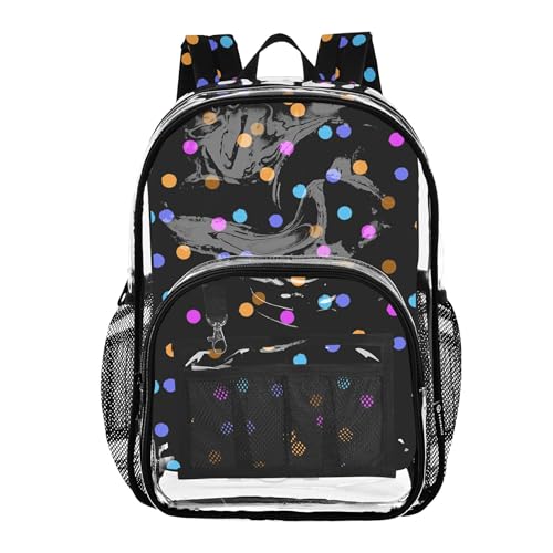Joitme Mochilas coloridas de lunares negros, bolsa de plástico transparente, mochila escolar transparente, Lunares coloridos negros, Talla única, Lunares coloridos negros
