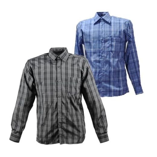 Camisa Social Masculina Xadrez, Manga Longa, 55% Poliéster 45% Algodão, Kit com 2 Peças (BR, Alfa, GG, Regular, cinza e azul claro)
