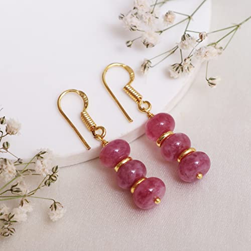 Gempires Pink Strawberry Quartz Earrings In Gold Plated Dangle Style - Earrings For Women And Girls (Pink Strawberry Quartz) #TOP2