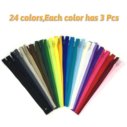 Image of Zippers for Sewing, DOITEM 72pcs 35cm /14 Inch Zipper Multicolor Nylon Coil Zippers for Sewing and Crafts 24 Colors