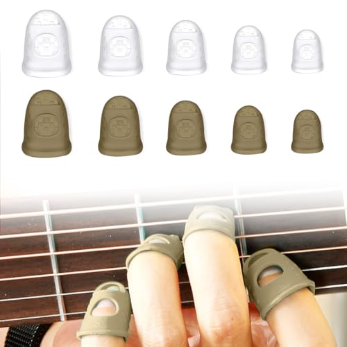KEQAR 10 piezas Silicone Manga De Dedo, Protector de Punta De Los Dedos para Guitarra, Protección del Dedo Antideslizante para Instrumentos De Cuerda, Dedal de Silicona para Guitarra (5 tamaños)