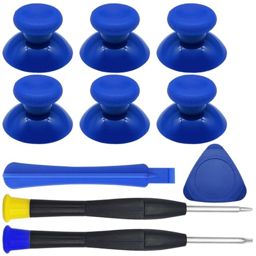 Blue Controller Joystick Replacement Kit, lyfLux 10 Pcs Accessories with 6 Rubberized Thumbsticks, T6 T8 Screwdrivers, and Pry Tools - Compatible with Xbox One/S/X Controller Joysticks Repair