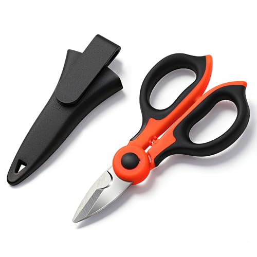 Lichamp 6.4" Orange Stainless Electrician Scissors to Cut, Strip & Crimp