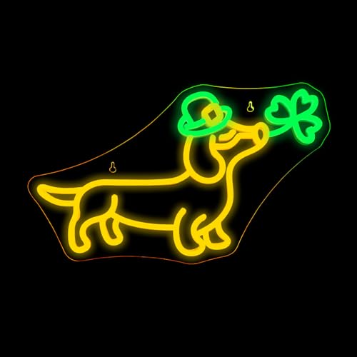 Looklight Shamrock Neon Lights Dog Sign Cute Dachshund With Hat LED Wall Decor, St Patricks Day Window Lights Puppy Sign for Coffee Bars, Birthday Gifts & Dog Lover Party Decorations by Looklight - Image 9