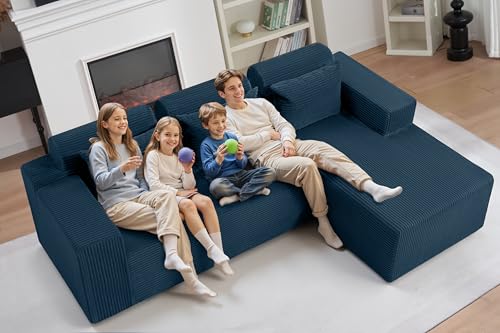 Image of HABUTWAY Sectional Couches for Living Room,No Assembly L Shaped Couch 105 inch Modular Sectional Sofa Couch with Deep Seat,Cloud Couches Furniture Sets for Apartment,Corduroy (Blue, Right Facing)