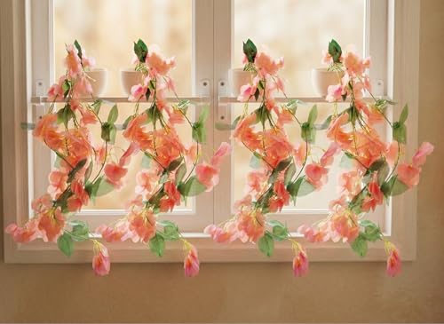 Image of Dekorly Artificial Hanging Garland with Pot - 100cm Vine, 10cm Decorative Pot for Table, Shelf & Wall Decor (4, Pink)