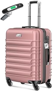 KESSER® Handgepäck Reisekoffer 55L Hartschalen-Koffer Inkl. Kofferwaage + Gepäckanhänger | Trolley Gepäck Rollkoffer Zahlenschloss 4 Rollen ABS-Hartschale Teleskopgriff, 55x40x25cm, Himbeerrosa