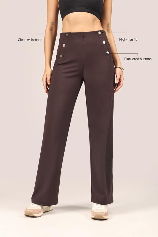 Image of BlissClub Womens Ultimate Sailor Pants- Regular High-Rise Straight-Leg Pants Soft Stretchy Fit Back Pockets Smart Casual & Everyday Wear (for Women Upto 5'4)