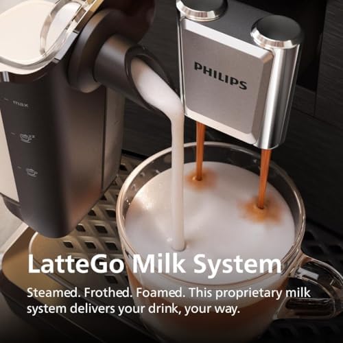 Philips 3300 Series Fully Automatic Espresso Machine with LatteGo Milk System and integrated grinder, 6 Hot & Iced Coffee Pre-Sets, 40% Quieter SilentBrew, 15-Bar Pressure, Glossy Black (EP3341/50) - 3
