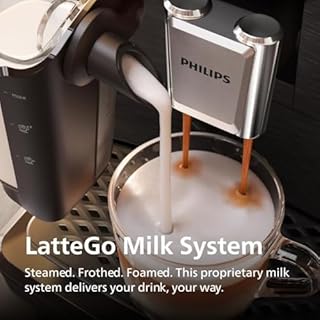 PHILIPS 3300 Series Fully Automatic Espresso Machine with LatteGo Milk System and integrated grinder, 6 Hot & Iced Coffee Pre-Sets, 40% Quieter SilentBrew, 15-Bar Pressure, Glossy Black (EP3341/50)