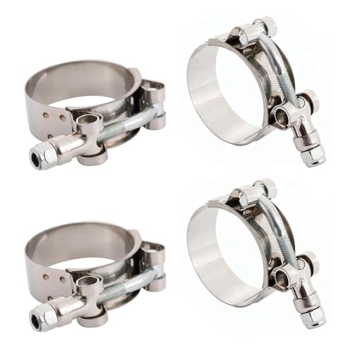 Ypoyney 4PCS 2" T-Bolt Hose Clamps, 304 Stainless Steel T Bolt Hose Clamp with 57mm-65mm ID Range, Heavy-Duty Adjustable Turbo Intake Intercooler Pipe Clamp, Working Range for 2" Hoses ID