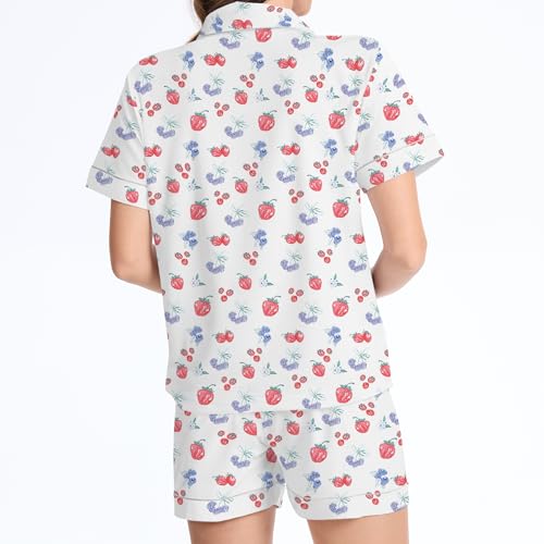 Image of Ammiko Womens Pajamas Set Y2k Loungewear Pajama Button Down Top and Shorts Monkey Beach Short Sleeve Sleepwear Preppy