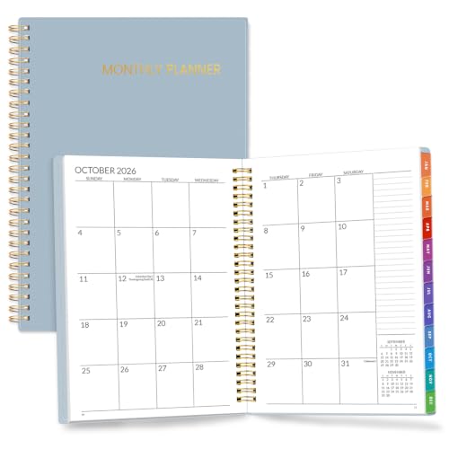 SUNEE Monthly Planner 2027-2028 - 24 Months Calendar Planner from Jan 2027 to Dec 2028, 7"x10" Yearly Planner with Tabs, Spiral Binding, Organizer for School Office Home, Gray Blue