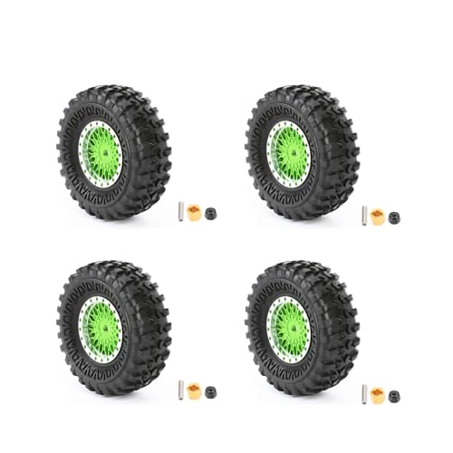 RCAWD for FMS FCX24 Power Wagon, K5 Blazer & FCX18 LC80 Land Cruiser 80 Pre-Glued Wheel Tire Set Upgrades, 7mm Hex Adapter with Thickened Brass 1/24 1/18 Parts Green