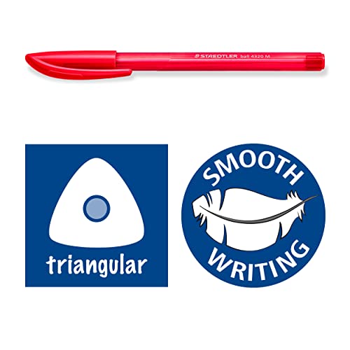 Image of Staedtler Triangular stick ballpoint pen, blue ink, line width M approx. 1.00 mm, for relaxed writing, 10 blue ballpoint pens in cardboard case, 4320 M-3