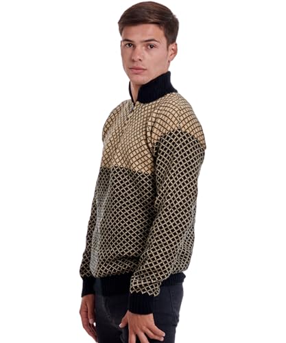 Men’s Soft Half-Zip Modern Beige and Black Alpaca Pullover Sweater2
