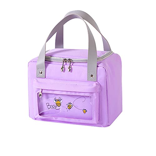 Hamsw, Insulated Lunch Bags for Women and Men, Reusable Lunch Boxes, Canvas Cool Bag Lunch Box Handbag, Waterproof Tote Bag, Lunch Containers for Work, Picnic, Camping, Outdoor (Purple,B) Cover