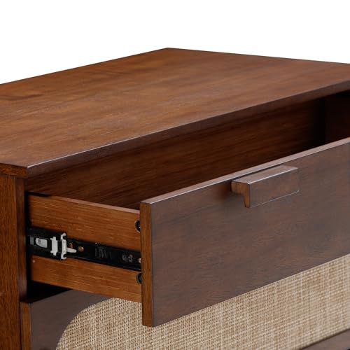 Image of Nathan James Paxton Mid-Century Modern Dresser for Bedroom, 3-Drawer Dresser with Solid Wood Frame and Textilene Rattan Accent, Dark Walnut