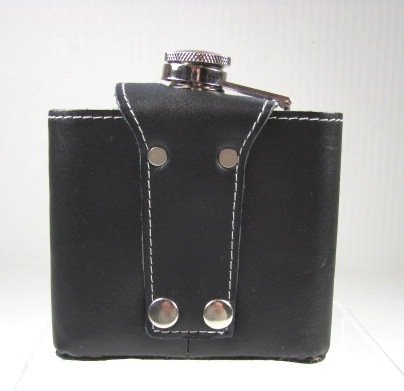 5 Oz. Black Leather Flask Stainless Steel Choppers with Holder, Skull