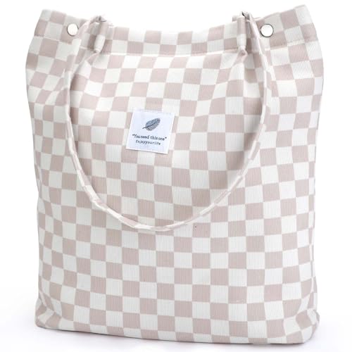 Image of Ayieyill Corduroy Tote Bag for Women Canvas Shoulder Cord Purse with Inner Pocket