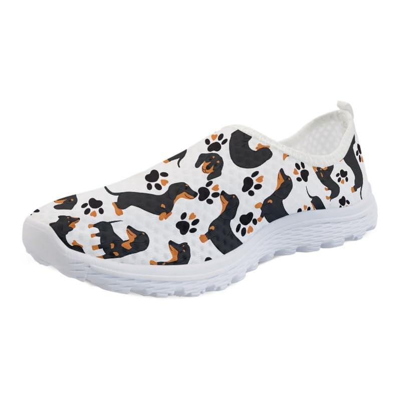 Kuiaobaty Damen-Wanderschuhe, Schweine-Welpen-Blumenmuster, zum Reinschlüpfen, leicht, für Arbeit, Freizeit, atmungsaktiv, Netzstoff, flacher Trainer, Dackel-Hundepfoten, 39 EU
