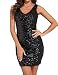 PrettyGuide Women Sexy Deep V Neck Sequin Glitter Bodycon Stretchy Mini Party Dress Black M