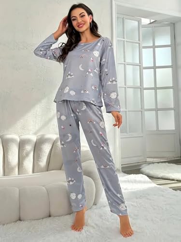 Image of Louis Luxe Womens Korean Night Dress || Full Pyjama Set || Korean Nightsuit || Women Nightwear ||Round Neck Full Sleeve Nightsuit || Loungewear || Everyday Nightdress (ND-02)