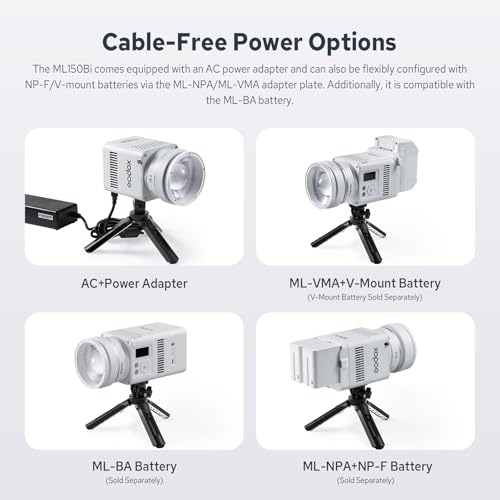 Image of Godox ML150Bi Bi-Color COB LED Video Light 150W, 61054Lux@1m, 2800K-6500K, 11 FX, Compact COB LED Continuous Output Lighting for Studio & Outdoor Shooting, APP /DMX /RDM Control, Handheld LED Monolight