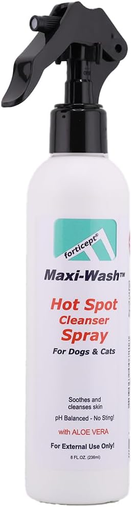 Forticept Maxi-Wash Hot Spot Spray Treatment, Wound Care & Itch Relief Spray for Dogs and Cats. Relives Scratching, Rashes, Sores, Itchy Skin and Paw Licking 8 oz