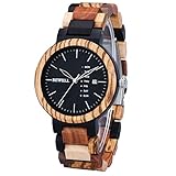 Bewell 木製腕時計 メンズ クオーツ 曜日 日付き アナログ表示 ファッション 復古 天然木腕時計 男性 プレゼント 贈り物 (混合木色）