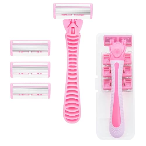 BAOWUABJ Women's Razor, 14X3.5 cm Size Ladies Razors+3 Razor Blade Refills, Sharp and Skin Friendly, Designed for Armpit and Pubic Hair (Pink)
