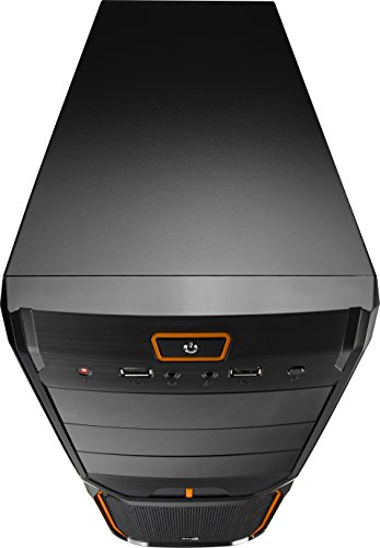 Aerocool V3XAD - Caja gaming para PC (semitorre, ATX, 7 ranuras de expansión, capacidad hasta 4 ventiladores, incluye ventilador trasero 8 cm y frontal LED rojo 12 cm, USB 3.0), color negro y naranja
