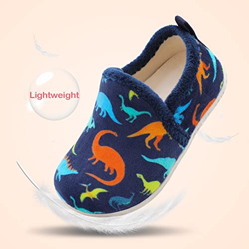 Lefflow Toddler Slippers Boys House Shoes Dino Dinosaur Baby Boy Moccasin Slippers 18-24 Months Boys Outdoor Easy On Blue Size 5.5-6 #TOP2