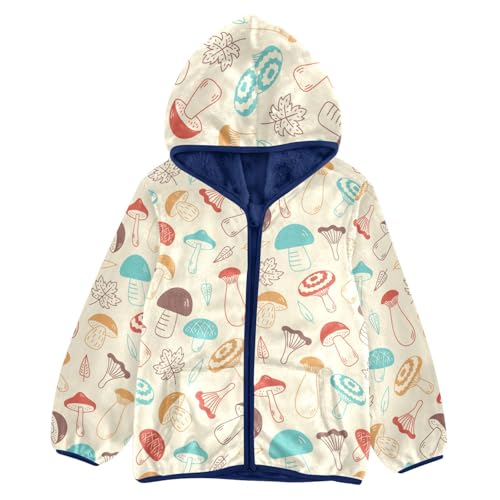 Falling Mushrooms Colorful Doodle Girls Fleece Jacket Girls Fall Jacket Girls Zip Up Hoodie Girls Sherpa Jacket 2-10T