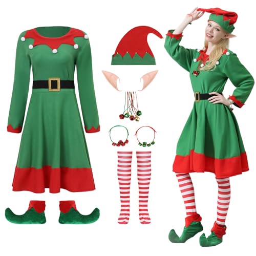 JLFMYD 13 Pcs Women Christmas Elf Costume Party,Elf Accessory,Women Christmas